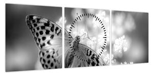 Obraz - Szczegół motyla zapylającego kwiat (z zegarem) (90x30 cm)
