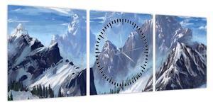 Obraz - Malowane góry (z zegarem) (90x30 cm)