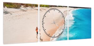 Obraz - Bieg na plaży (z zegarem) (90x30 cm)
