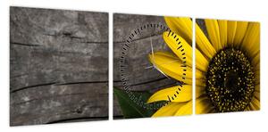 Obraz - Kwiat słonecznika (z zegarem) (90x30 cm)