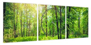 Obraz - Wiosenny las liściasty (z zegarem) (90x30 cm)