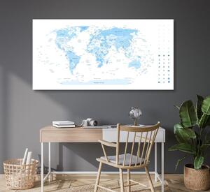 Obraz na korku szczegółowa mapa świata w kolorze niebieskim