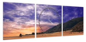 Obraz lawendowej łąki (z zegarem) (90x30 cm)