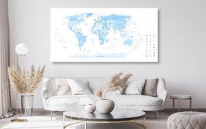 Obraz na korku szczegółowa mapa świata w kolorze niebieskim