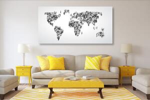 Obraz na korku mapa świata składająca się z ludzi w wersji czarno-białej