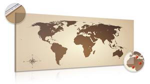 Obraz na korku mapa świata w odcieniach brązu
