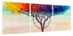 Obraz malowanego drzewa (z zegarem) (90x30 cm)