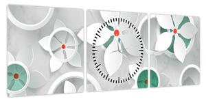 Obraz kwiatowej abstrakcji (z zegarem) (90x30 cm)