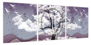 Obraz - Drzewo w chmurach (z zegarem) (90x30 cm)