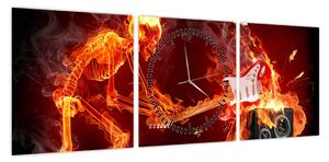 Obraz - Muzyka w płomieniach (z zegarem) (90x30 cm)