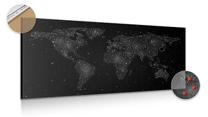 Obraz na korku mapa świata z nocnym niebem w wersji czarno-białej