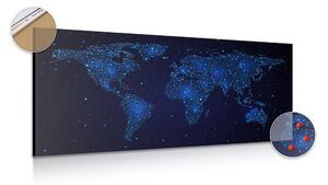 Obraz na korku mapa świata z nocnym niebem
