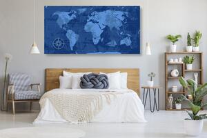 Obraz na korku rustykalna mapa świata w kolorze niebieskim