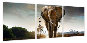 Obraz słonia (z zegarem) (90x30 cm)