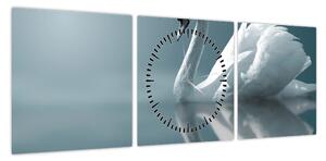 Obraz - Biały łabędź (z zegarem) (90x30 cm)