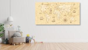 Obraz na korku mapa świata z łodziami