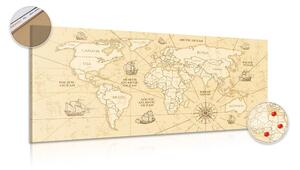 Obraz na korku mapa świata z łodziami