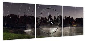 Obraz - Deszczowy wieczór (z zegarem) (90x30 cm)