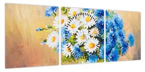 Malowany obraz wazonu z kwiatami (z zegarem) (90x30 cm)
