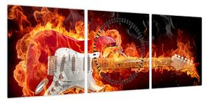 Obraz - Gitara w płomieniach (z zegarem) (90x30 cm)