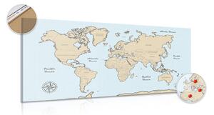 Obraz na korku beżowa mapa świata na niebieskim tle