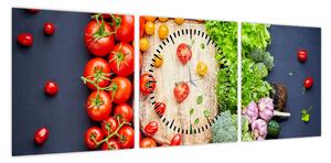 Obraz - Stół pełen warzyw (z zegarem) (90x30 cm)