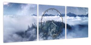 Obraz lasu we mgle (z zegarem) (90x30 cm)
