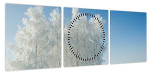 Obraz zaśnieżonego krajobrazu (z zegarem) (90x30 cm)