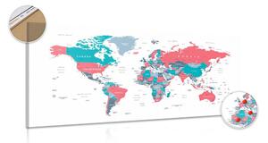 Obraz na korku mapa świata w wersji pastelowej
