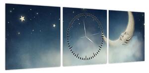 Obraz - Księżyc z gwiazdami (z zegarem) (90x30 cm)