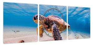 Obraz żółwia w oceanie (z zegarem) (90x30 cm)