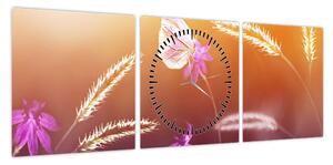 Obraz - Różowy motyl (z zegarem) (90x30 cm)