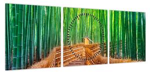 Obraz - Japoński las bambusowy (z zegarem) (90x30 cm)