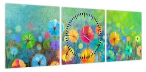 Obraz - Abstrakcyjne kwiaty (z zegarem) (90x30 cm)