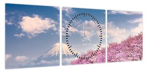 Obraz - Japoński wiosenny krajobraz (z zegarem) (90x30 cm)