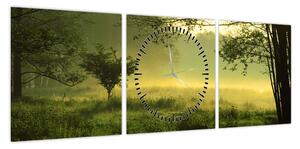 Obraz - Budzący się las (z zegarem) (90x30 cm)