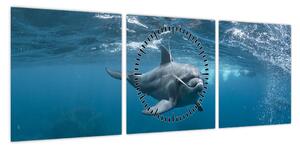 Obraz - Delfin pod wodą (z zegarem) (90x30 cm)