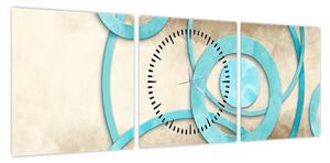 Obraz - Niebieskie koła na akwareli (z zegarem) (90x30 cm)