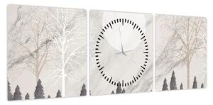 Obraz - Zimowy krajobraz (z zegarem) (90x30 cm)