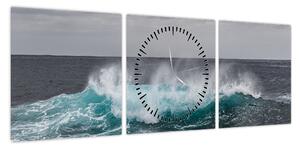 Obraz - Fale w oceanie (z zegarem) (90x30 cm)