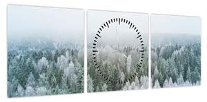 Obraz - Ośnieżone szczyty lasów (z zegarem) (90x30 cm)