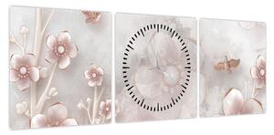 Obraz - Różowe kwiaty (z zegarem) (90x30 cm)