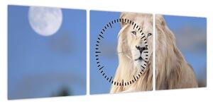 Obraz - Biały lew (z zegarem) (90x30 cm)