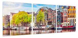 Obraz - Tańczące domy, Amsterdam (z zegarem) (90x30 cm)