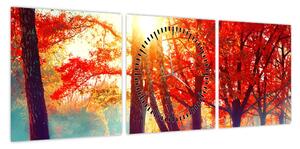 Obraz- Jesienny krajobraz (z zegarem) (90x30 cm)