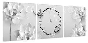 Obraz - Kwiatowy wzór z motylkami (z zegarem) (90x30 cm)