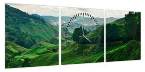 Obraz - Plantacje herbaty w Malezji (z zegarem) (90x30 cm)