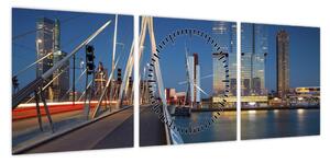 Obraz - Zmierzch w Rotterdamie, Holandia (z zegarem) (90x30 cm)