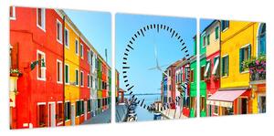 Obraz - Wyspa Burano, Wenecja, Włochy (z zegarem) (90x30 cm)