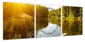 Obraz - Jezioro w pobliżu lasu (z zegarem) (90x30 cm)